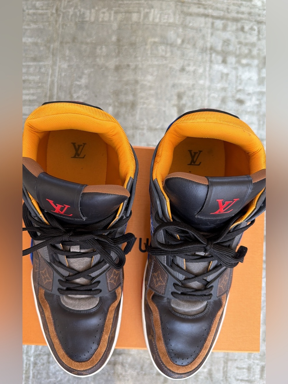 Louis Vuitton Men’s Black & Orange High-Top Sneakers